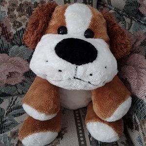 Stuffed Puppy Dog, Brown & White with Black Nose & Eyes